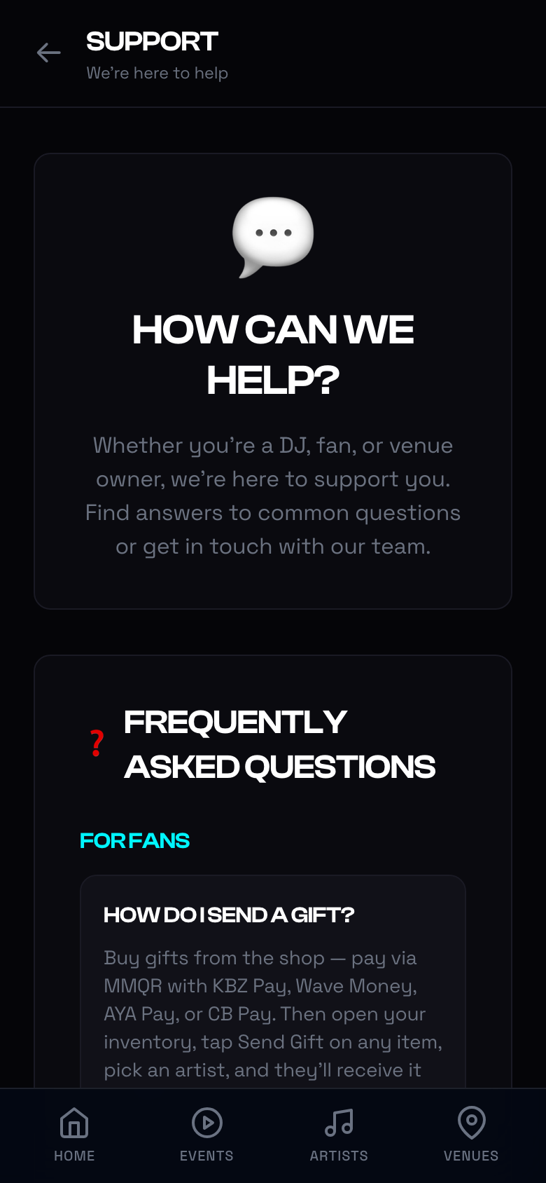 Support Page